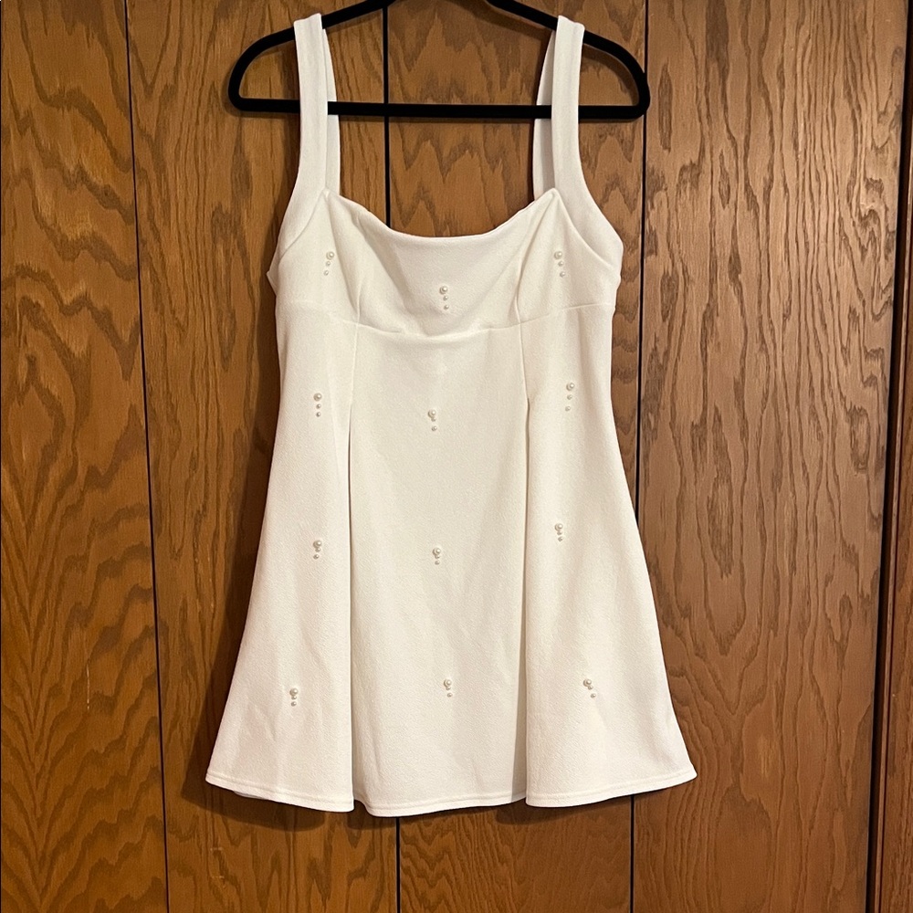 SHEIN White Mini Pearl Embellished Wedding Dress